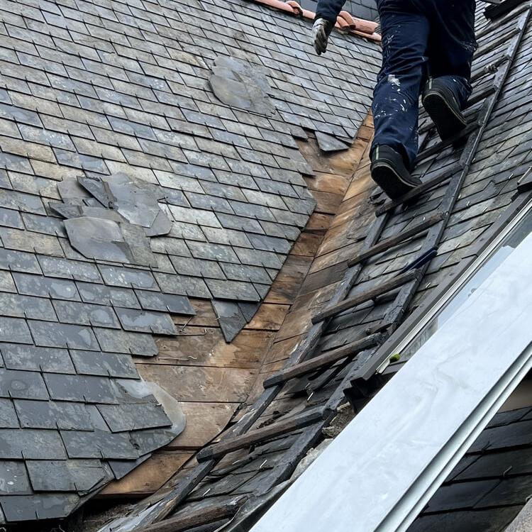 Pose d'un profilage en zinc et réparation du toit