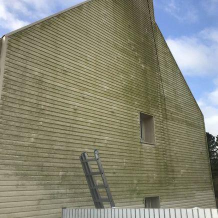 Démoussage d'un bardage sur pignon